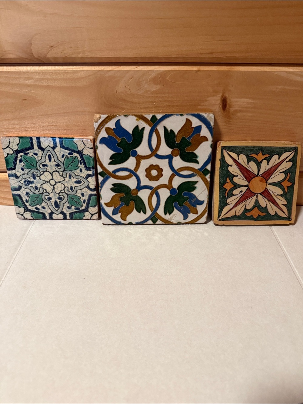 3 Vintage Ceramic Handpainted Tiles Triana Spain Duca Italy